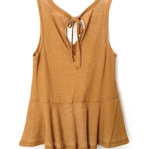 Others Follow Thermal Waffle Knit Keyhole Cut-Out Peplum Tank Top in Yellow - Picture 12 of 14